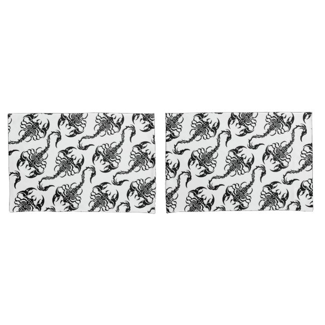 Tribal Scorpion Black and White Pattern Pillow Case (Front-Set)