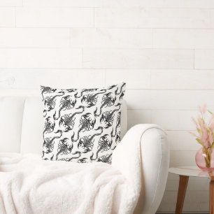 Tribal Scorpion Black and White Pattern Throw Pillow