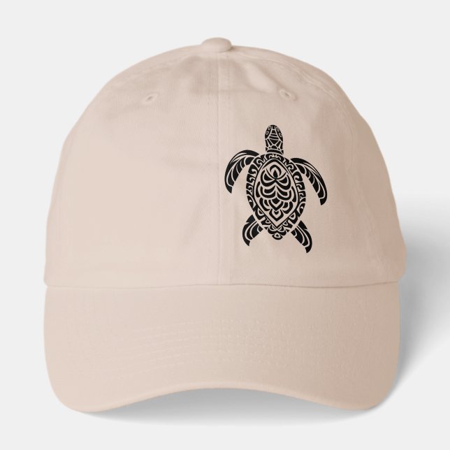 Tribal Sea Turtle, black and on the left Hat (Front)