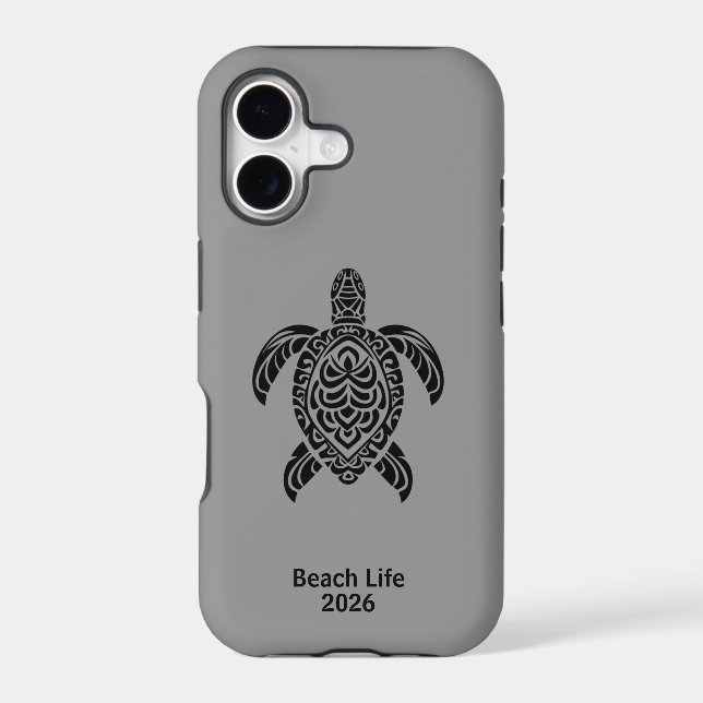 Tribal Sea Turtle, black on gray Case-Mate iPhone Case (Back)