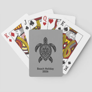 Tribal Sea Turtle, black on gray Poker Cards
