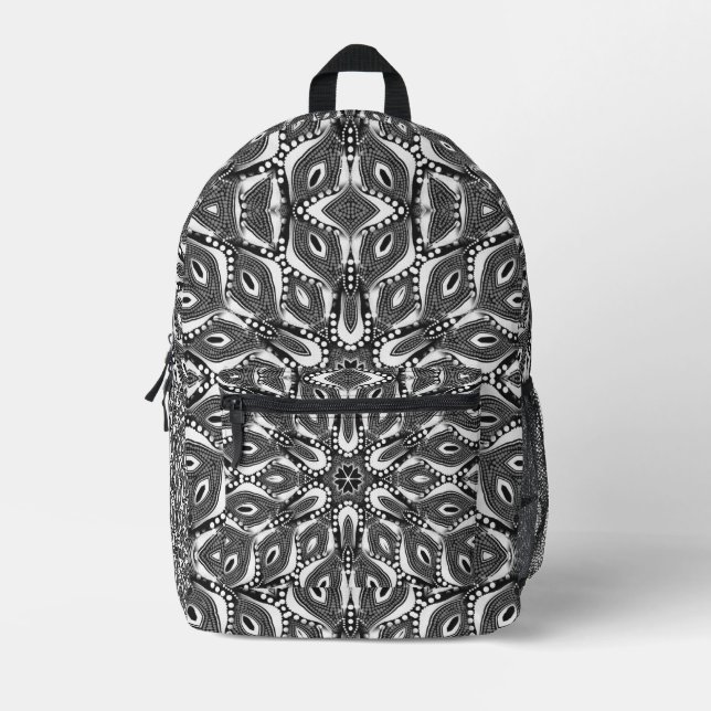Tribal Serpent Black White Spirit Energy Printed Backpack (Front)