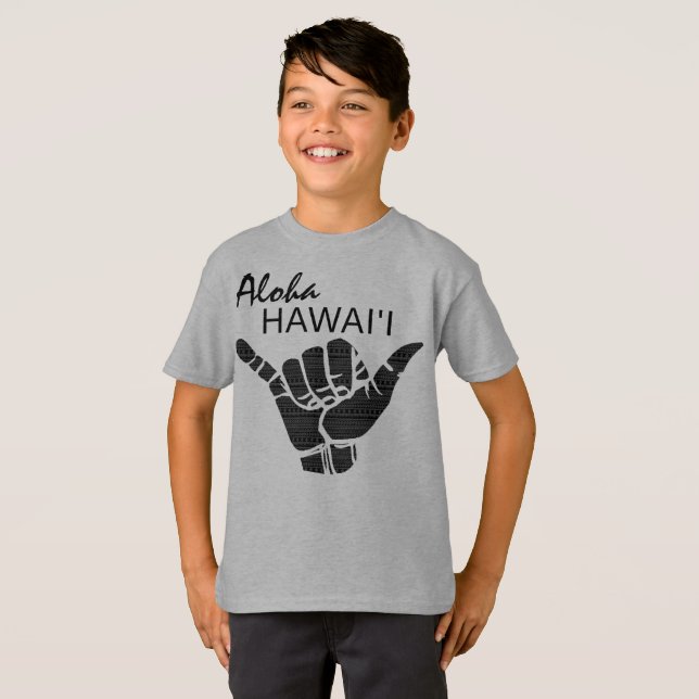 TRIBAL SHAKA (HANG LOOSE) - ALOHA HAWAII Blk T-Shirt (Front Full)
