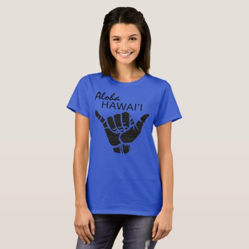 TRIBAL SHAKA HANG LOOSE _ ALOHA HAWAII Blk T_Shirt