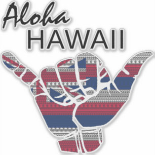 TRIBAL SHAKA (HANG LOOSE) ALOHA HAWAII HI FLAG DRK STICKER