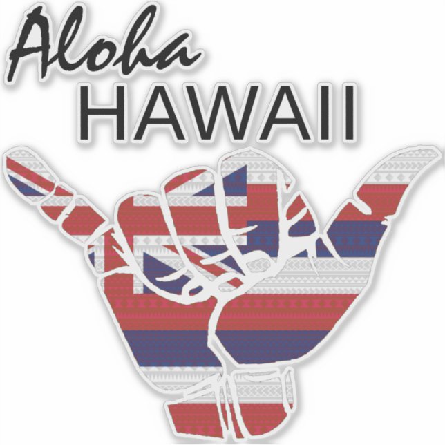 TRIBAL SHAKA (HANG LOOSE) ALOHA HAWAII HI FLAG LT STICKER (Front)