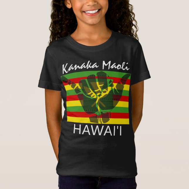 TRIBAL SHAKA (HANG LOOSE) Kānaka Maoli HI FLAG BG T-Shirt (Front)