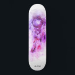 *~* Tribal Shamanic Sacred Dream Catcher Shaman Skateboard<br><div class="desc">* Western BOHO American Watercolor Abstract Dream Catcher Journey with lovely Feathers as a Shamanic symbol for a Native American Spiritual Healer or BOHEMIAM design. * . *** The colors are strong LAVENDER PURPLE and PINK MAGENTA. There is space for Social Media information. This spirit based esoteric popular boho creative...</div>