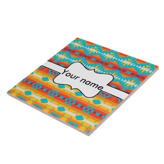 Tribal shapes rows ceramic tile (Side)