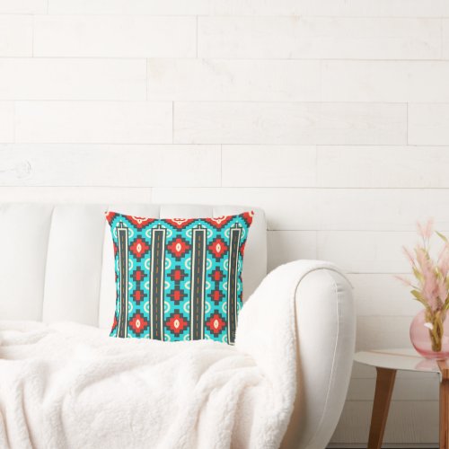 Tribal shapes rows throw pillow
