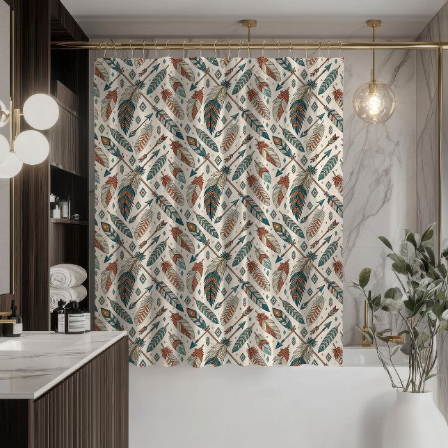 Tribal Shower Curtain Native Arrows and Feathers (Tribal Shower Curtain Native Arrows and Feathers)