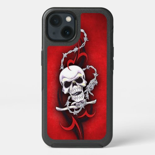 Tribal Skull Barbed Wire Red Grunge Tattoo iPhone 13 Case