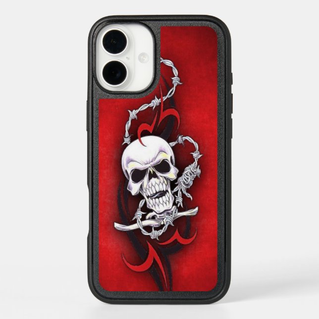 Tribal Skull Barbed Wire Red Grunge Tattoo Otterbox iPhone Case (Back)
