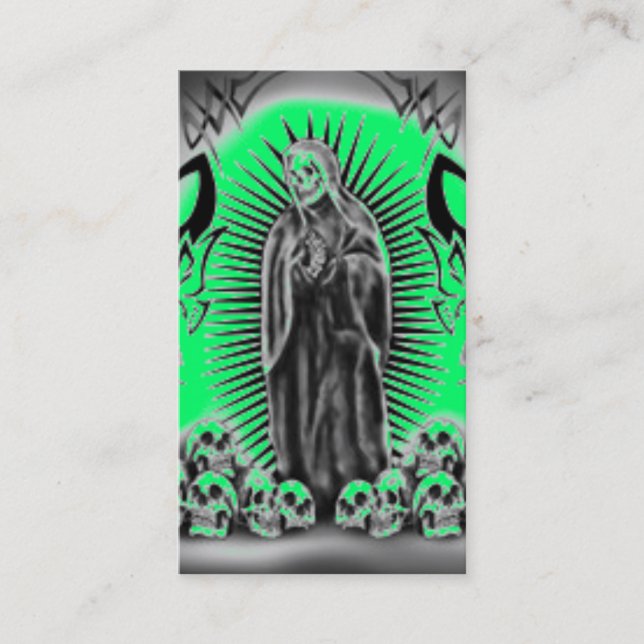 Tribal Skull Green Grim Reaper Business Card (Front)