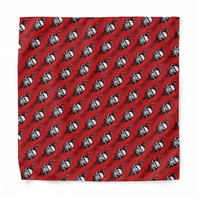 Tribal Skull Pattern Barbed Wire Red Grunge Tattoo Bandana (Front)