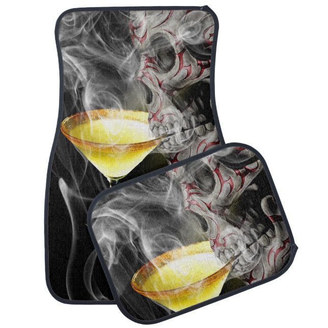 Tribal Skull With Margarita Glass and Smoke Car Mat (Set)