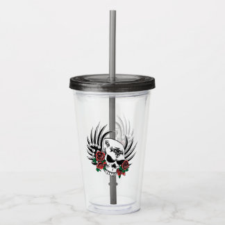 Tribal Skull with Roses Acrylic Tumbler