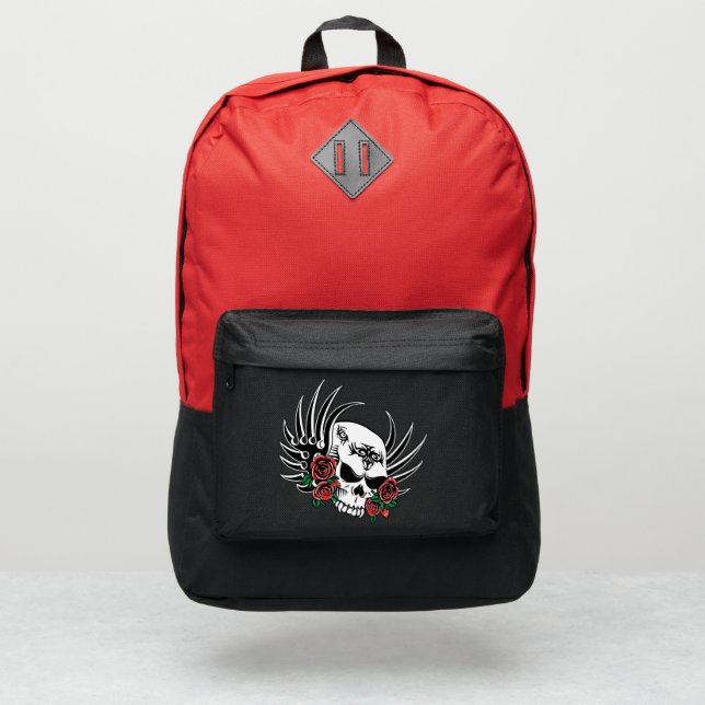 Tribal Skull with Roses Backpack (Front)