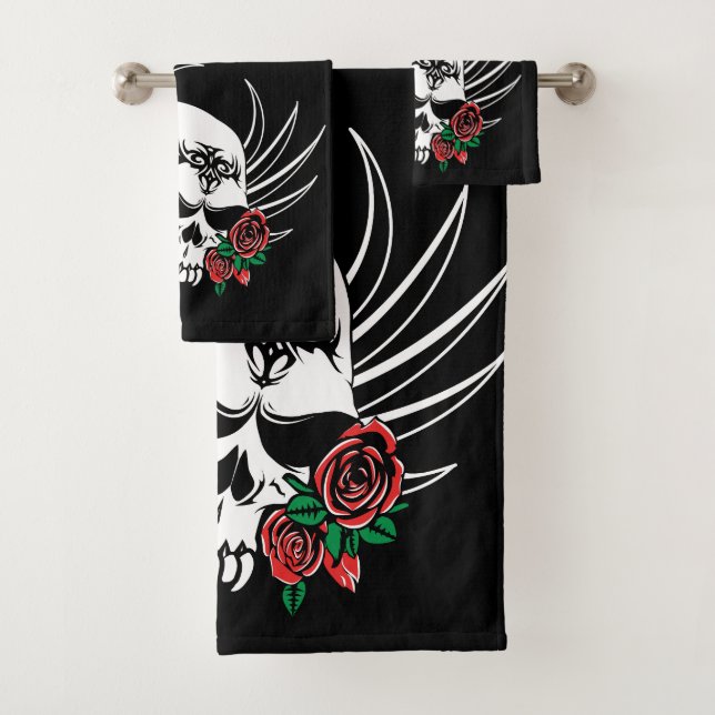 Tribal Skull with Roses Bath Towel Set (Insitu)