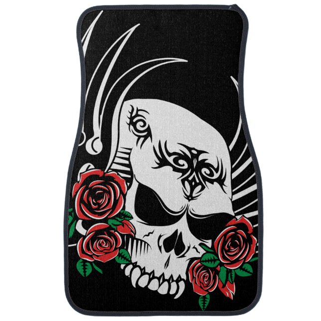 Tribal Skull with Roses Car Floor Mat (Front)