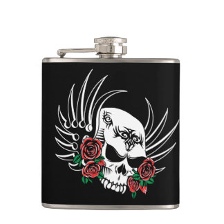 Tribal Skull with Roses Flask