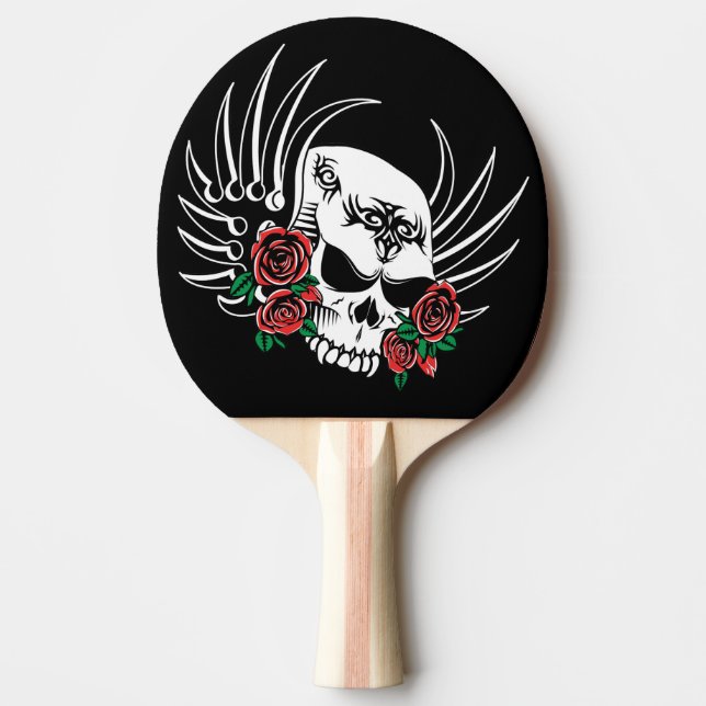 Tribal Skull with Roses Ping Pong Paddle (Front)