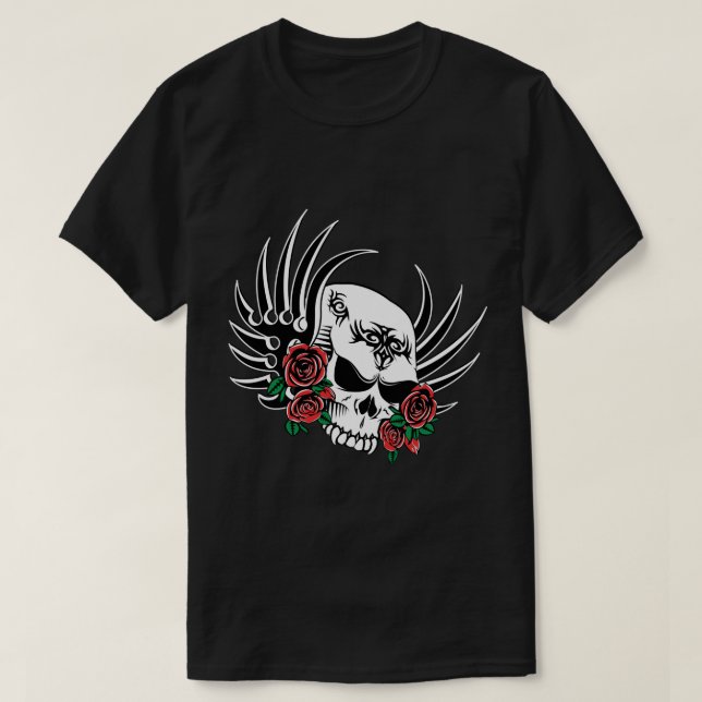 Tribal Skull with Roses T-Shirt (Design Front)
