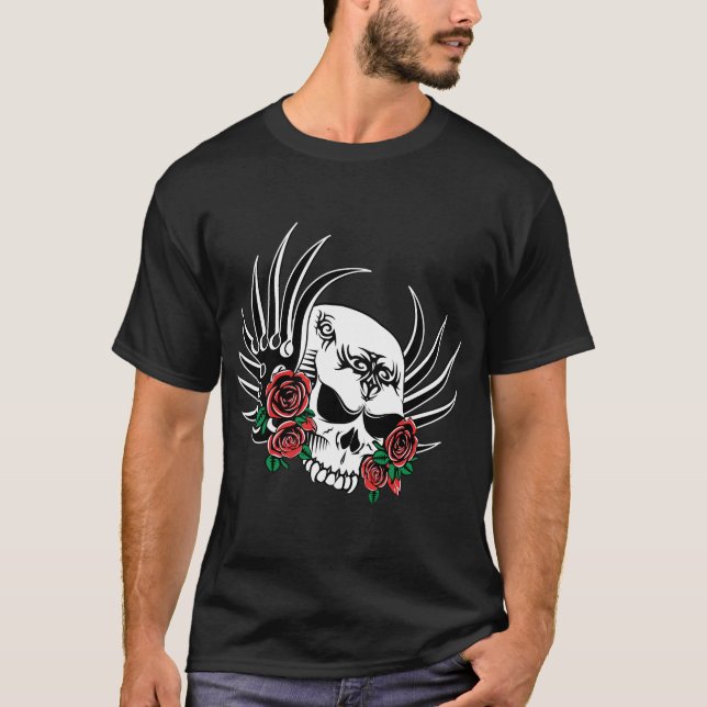 Tribal Skull with Roses T-Shirt (Front)