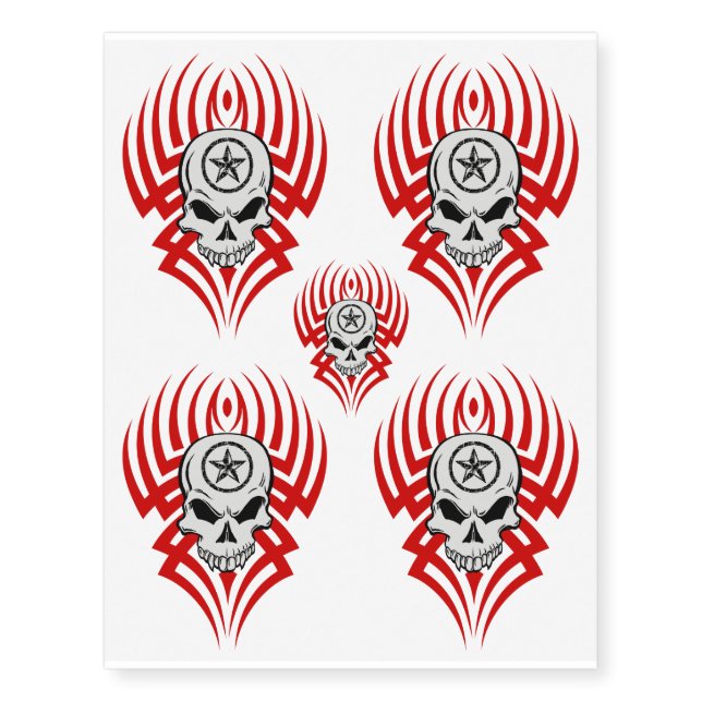 Tribal Skull with Star Temporary Tattoos (Front)