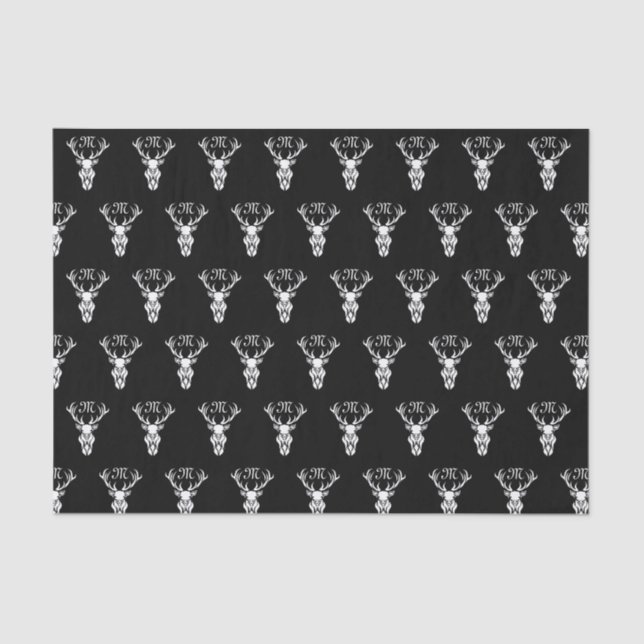 Tribal Snow Stag White Silhouette Tissue Paper (Front)