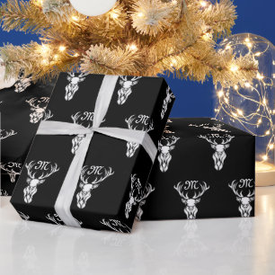 Tribal Snow Stag White Silhouette Wrapping Paper