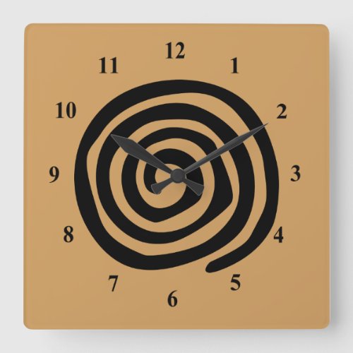 Tribal spiral black swirl square wall clock