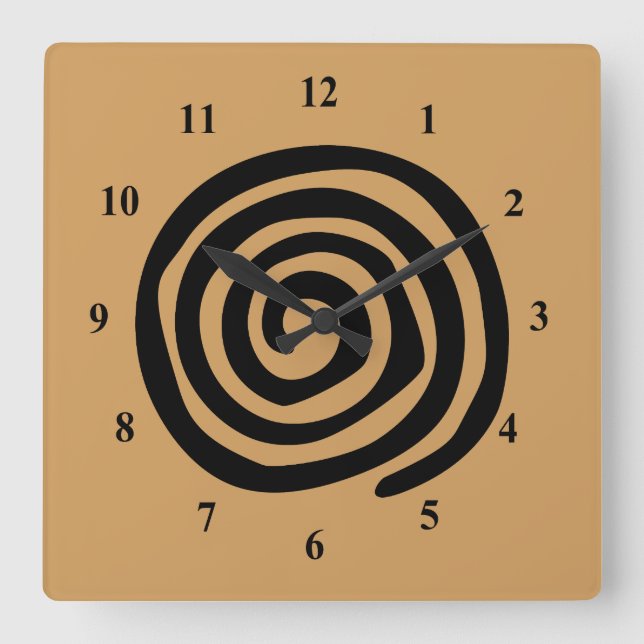 Tribal spiral black swirl square wall clock (Front)