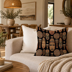Tribal Spirit African Masks Decorative Pillow Art