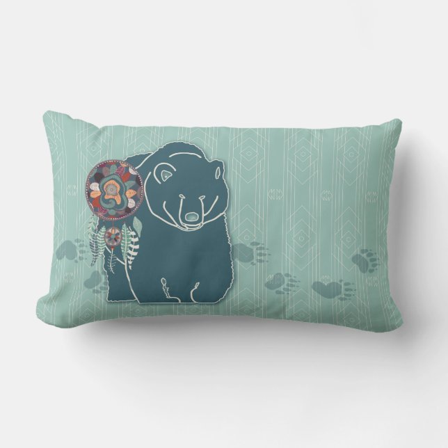 Tribal Spirit Bear with Tracks Native American Lumbar Pillow (Front)
