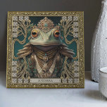 Tribal Spirit Frog Customizable Art Altarpiece Ceramic Tile<br><div class="desc">This striking piece, the "Tribal Spirit Frog", is an intricate blend of the surreal and the divine. Inspired by the totemic power of the frog as a spirit animal, the design is adorned with tribal jewels, reflecting a heritage rich with mystique. Crafted in the hues of dark green, brown, gold,...</div>