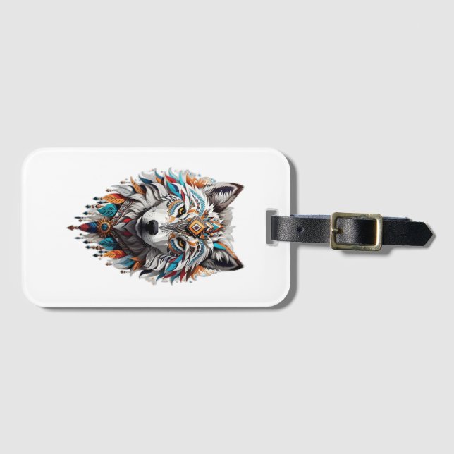 Tribal spirit wolf logo luggage tag (Front Horizontal)