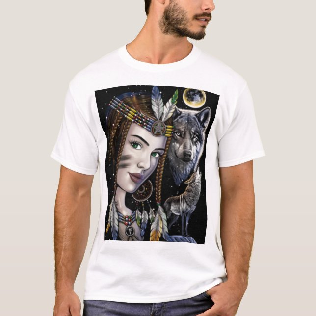 "Tribal Spirit Wolf & Warrior Queen T-Shirt – Bold (Front)