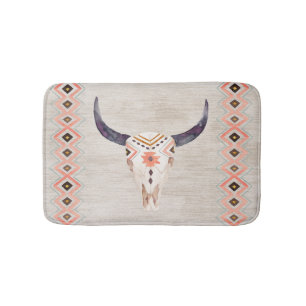 Tribal Steer Skull Southwestern Bathroom Mat