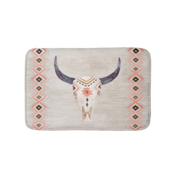Tribal Steer Skull Southwestern Bathroom Mat by kitandkaboodle at Zazzle