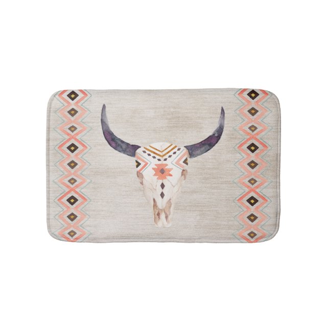 Tribal Steer Skull Southwestern Bathroom Mat (Front)