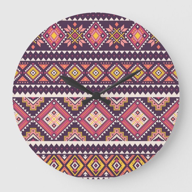Tribal striped, geometric seamless pattern. large clock (Front)