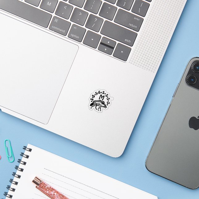 Tribal Striped Hyena Monogram Contour Sticker (Laptop w/ iPhone)