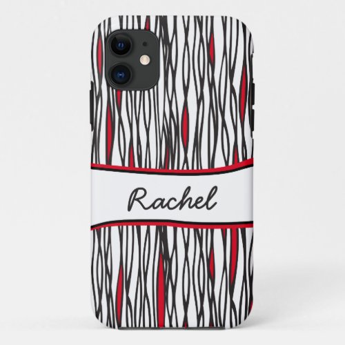 Tribal stripes black white  red name iphone case