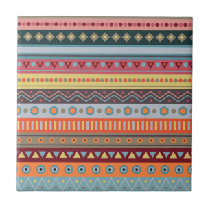 Tribal Stripes Colorful Pattern Ceramic Tile