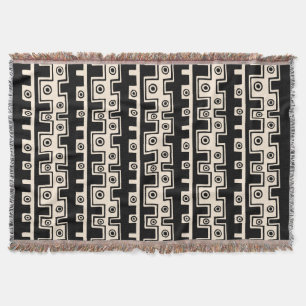 Tribal Style II - Black on Cream Throw Blanket