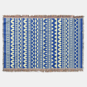 Tribal Style - Navy Blue on Pale Yellow Throw Blanket