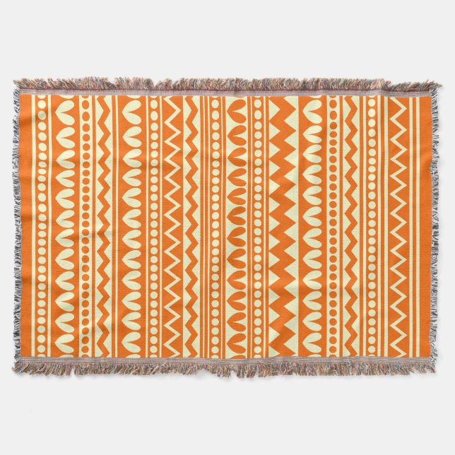 Tribal Style - Orange on Pale Yellow Throw Blanket (Front)