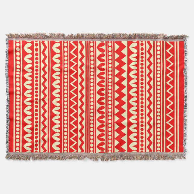 Tribal Style - Red on Pale Yellow Throw Blanket (Front)