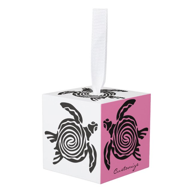 Tribal Style Turtle Thunder_Cove Cube Ornament (Front Angled)